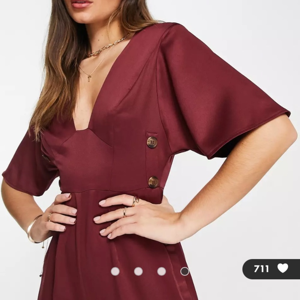 ISO ASOS DESIGN button side batwing jumpsuit in berry